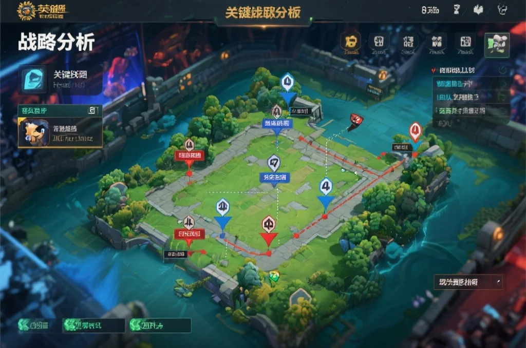 英雄联盟战术分析图，显示地图目标与队伍移动